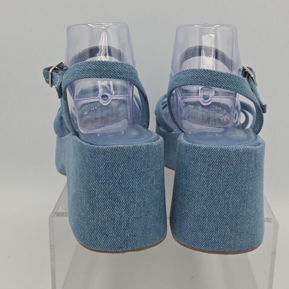 Steve Madden Becca Denim Fabric Platform Sandals Wedges Strappy Womens Sz 10 EUC - Picture 7 of 9